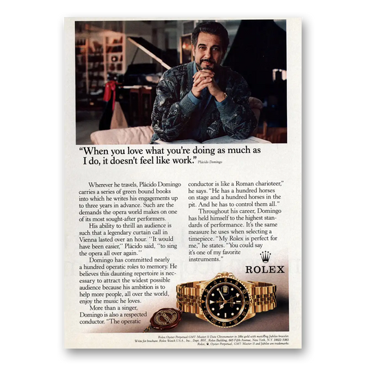 1992 Rolex Placido Domingo Vintage Magazine Print Ad