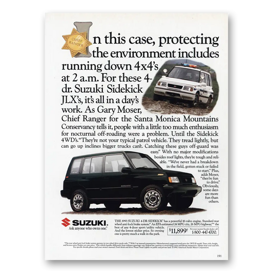 1992 Suzuki Sidekick Protecting the Environment Vintage Magazine Print Ad