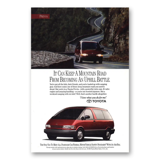 1992 Toyota Previa Mountain Road Vintage Magazine Print Ad