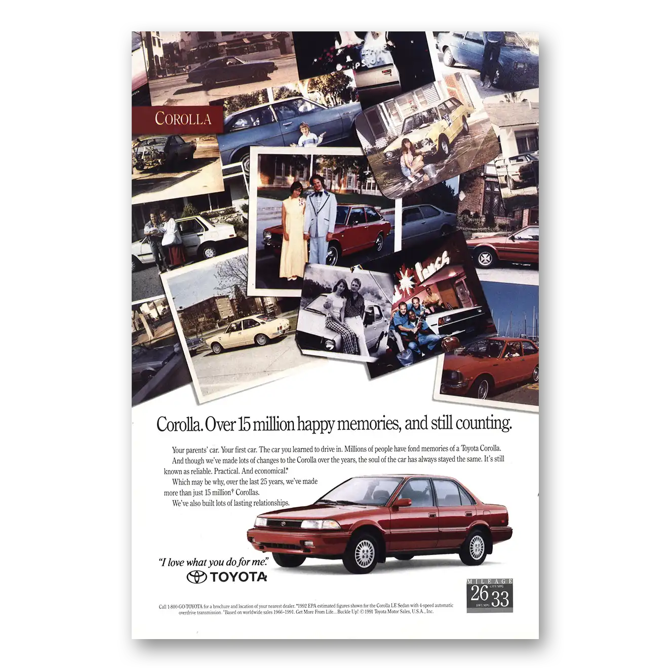 1992 Toyota Corolla Happy Memories Vintage Magazine Print Ad