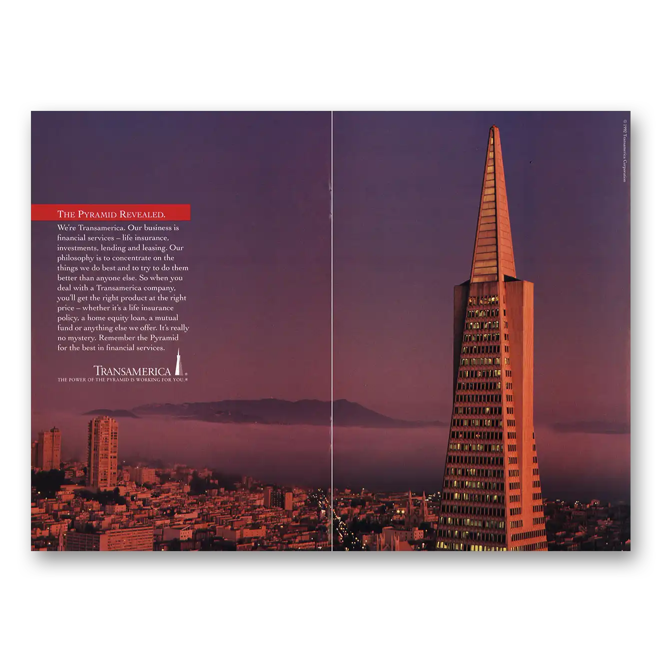 1992 Transamerica Pyramid Revealed Vintage Magazine Print Ad