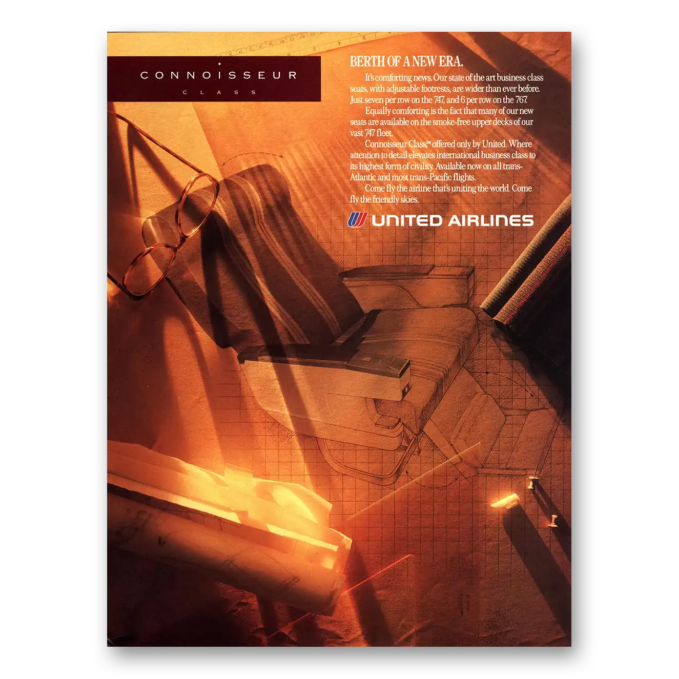 1992 United Airlines Berth of A New Era Connoisseur Vintage Magazine Print Ad