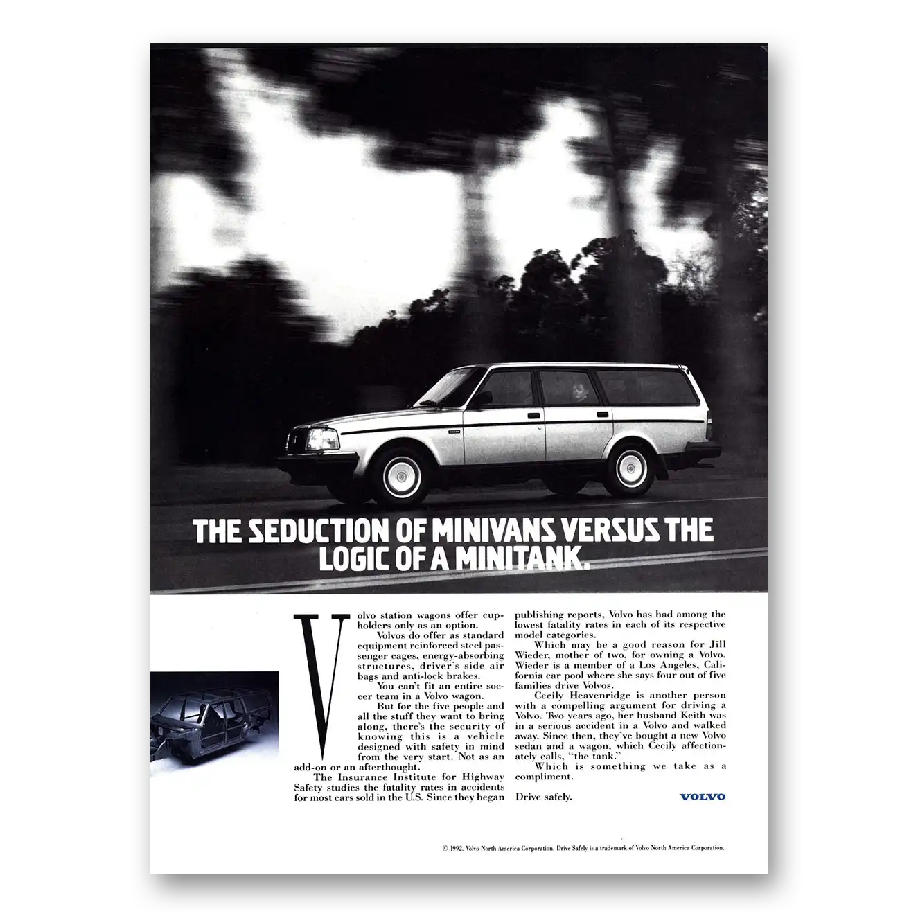 1992 Volvo Wagon Seduction of Minivans Vintage Magazine Print Ad