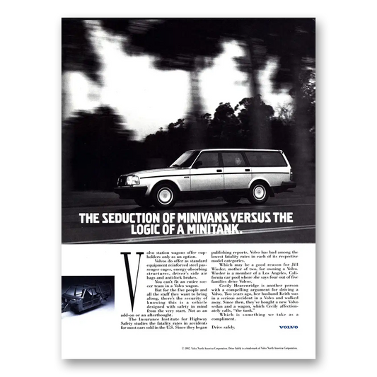 1992 Volvo Wagon Seduction of Minivans Vintage Magazine Print Ad