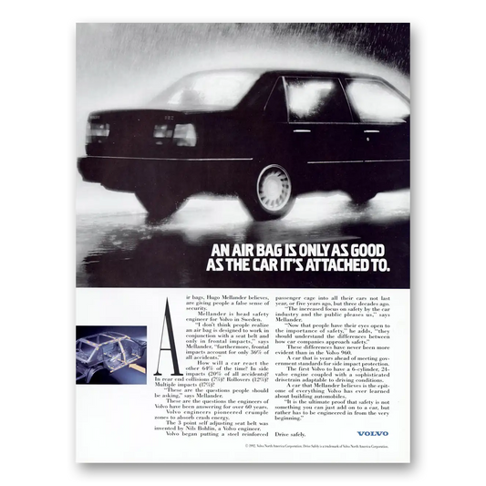 1992 Volvo 960 Air Bag Is Only As Good As the Car Vintage Magazine Print Ad