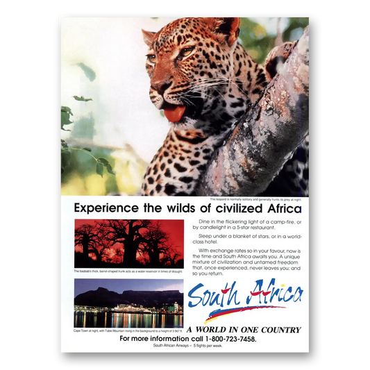 1993 South Africa Experience Wilds Civilized Africa Vintage Magazine Print Ad