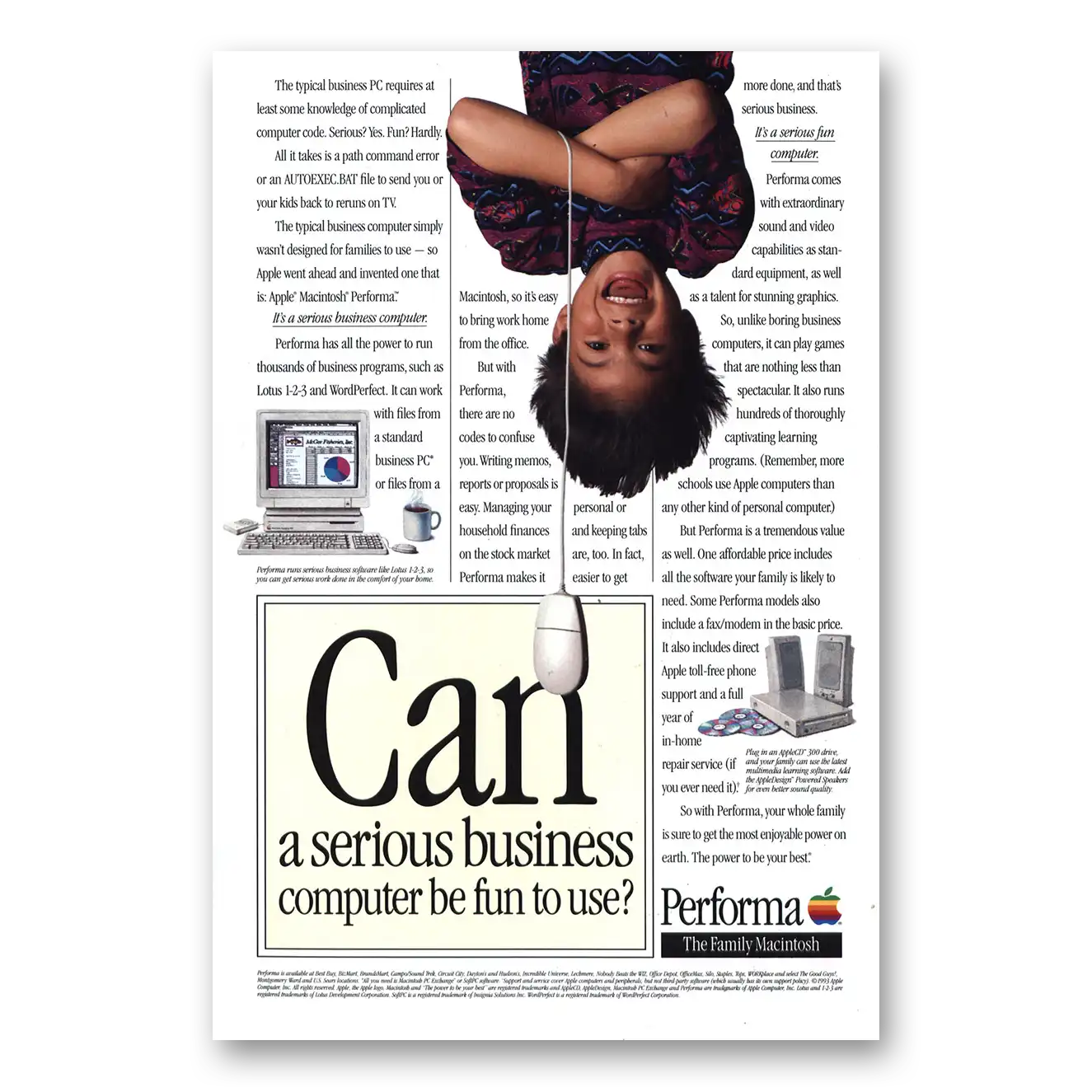 1993 Apple Performa Computer Can a Serious Business Computer Be Fun to Use Vintage Magazine Print Ad