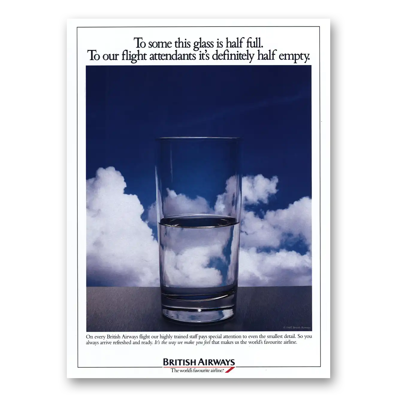 1993 British Airways BOAC To Some This Glass Is Half Full Vintage Magazine Print Ad