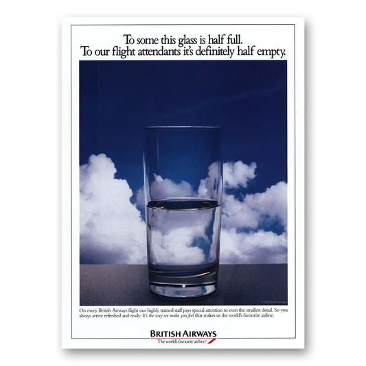 1993 British Airways BOAC To Some This Glass Is Half Full Vintage Magazine Print Ad