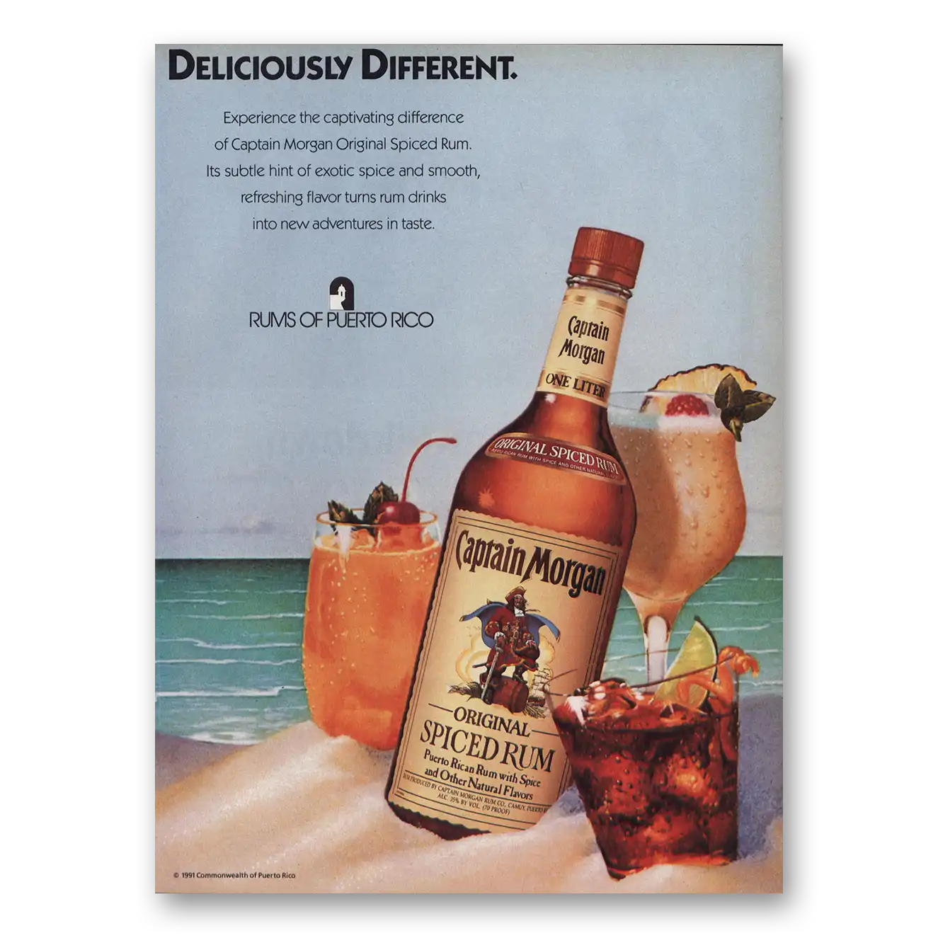 1993 Captain Morgan Rum Deliciously Different Vintage Magazine Print Ad