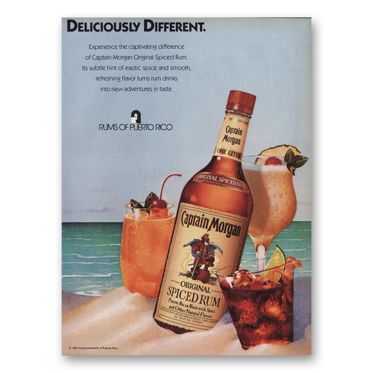 1993 Captain Morgan Rum Deliciously Different Vintage Magazine Print Ad