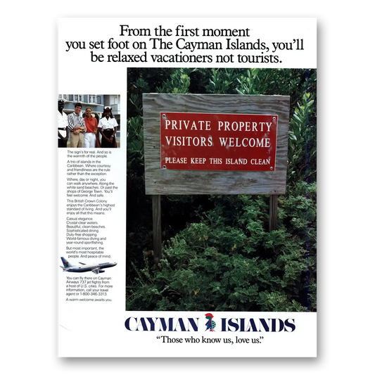 1993 Cayman Islands Relaxed Vacationers Not Tourists Vintage Magazine Print Ad