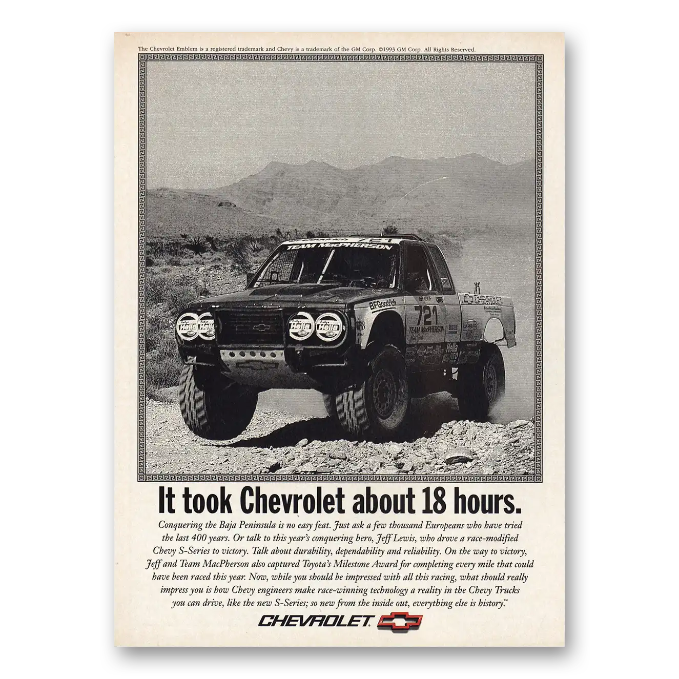 1993 Chevrolet Trucks Baja Peninsula 18 Hours Vintage Magazine Print Ad