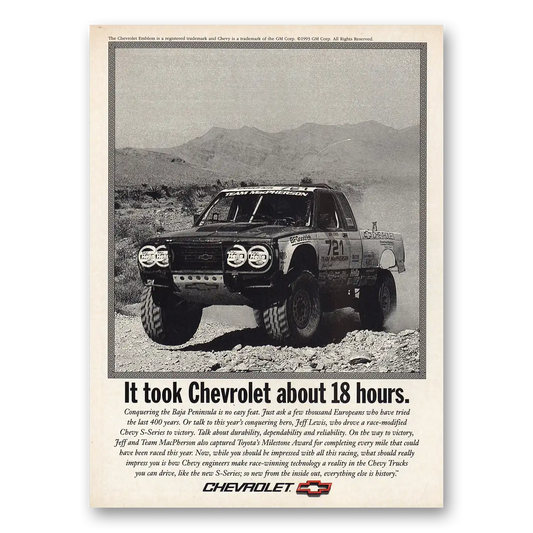 1993 Chevrolet Trucks Baja Peninsula 18 Hours Vintage Magazine Print Ad