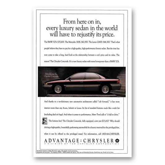 1993 Chrysler Justify Its Price Vintage Magazine Print Ad