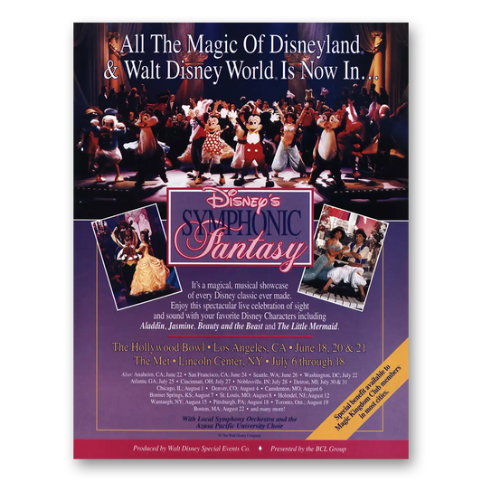 1993 Walt Disney Disneys Symphonic Fantasy Promo Vintage Magazine Print Ad