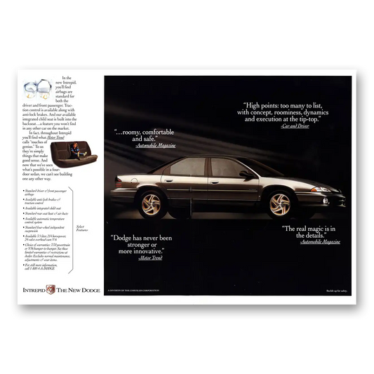 1993 Dodge Intrepid Roomy Comfortable Safe Vintage Magazine Print Ad