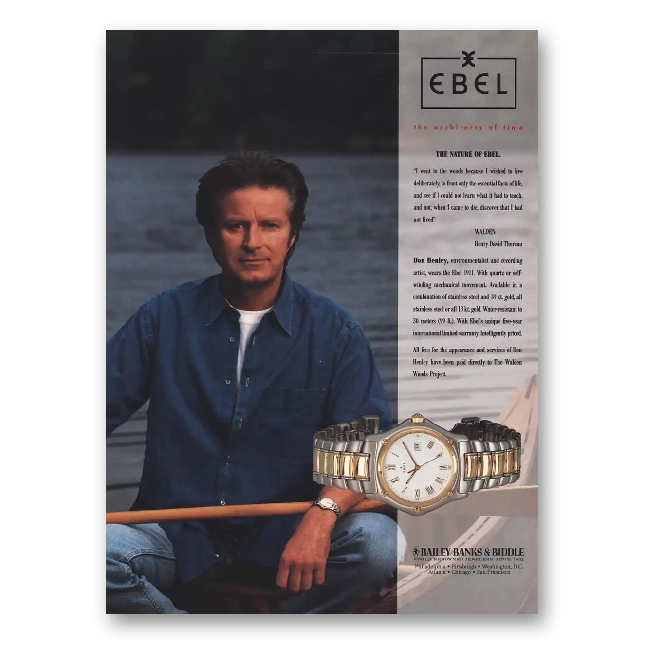 1993 Ebel Watch Don Henley Vintage Magazine Print Ad