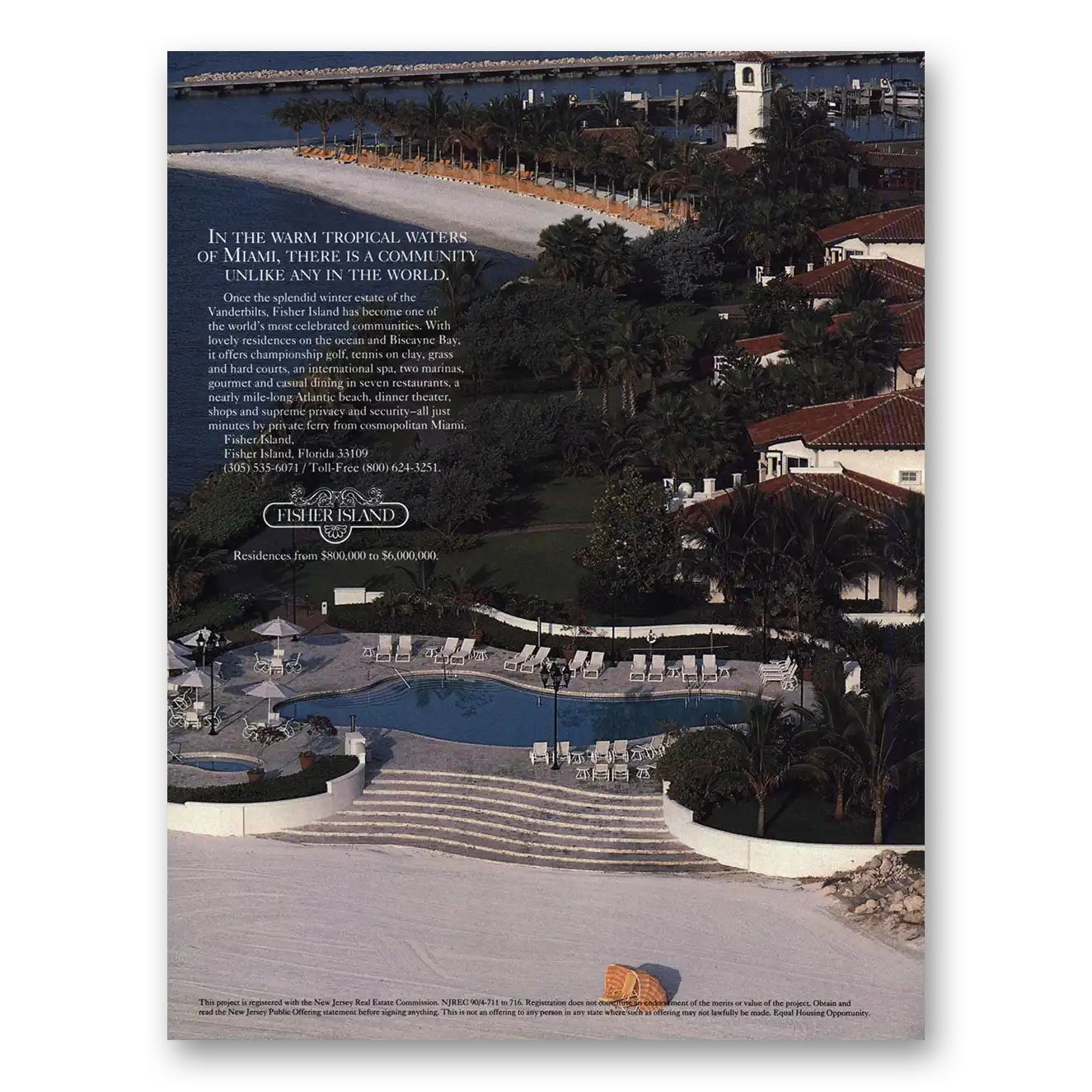 1993 Fisher Island Warm Tropical Waters of Miami Florida Vintage Magazine Print Ad