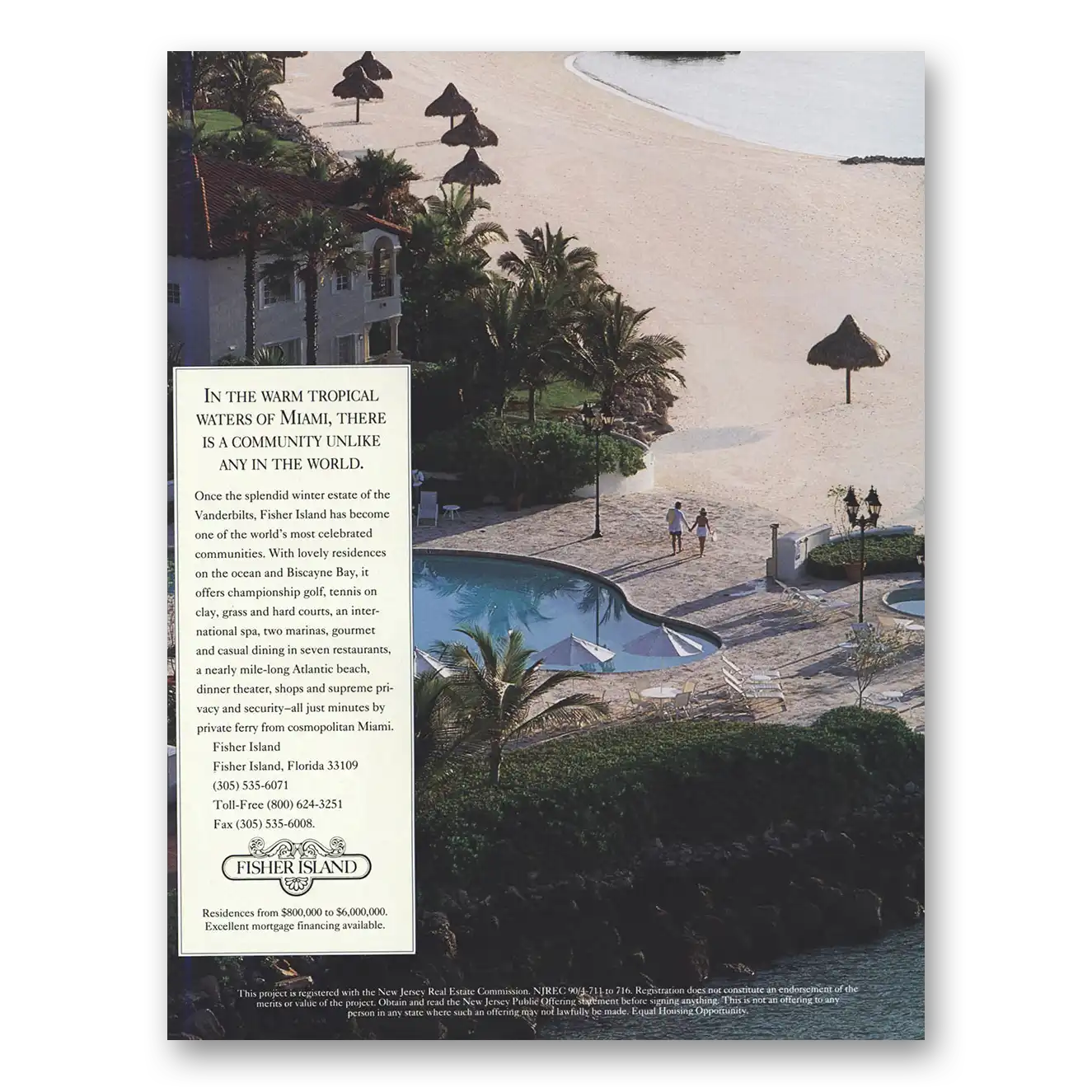 1993 Fisher Island Warm Tropical Waters of Miami Vintage Magazine Print Ad