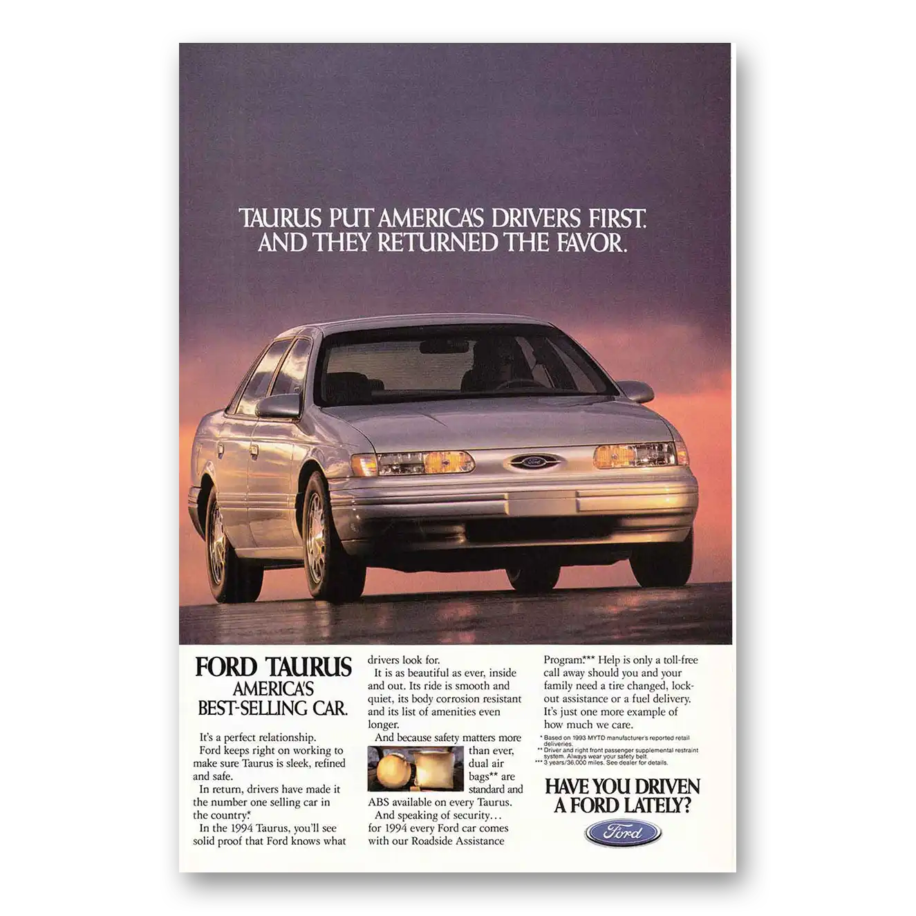 1993 Ford Taurus Americas Drivers First Vintage Magazine Print Ad