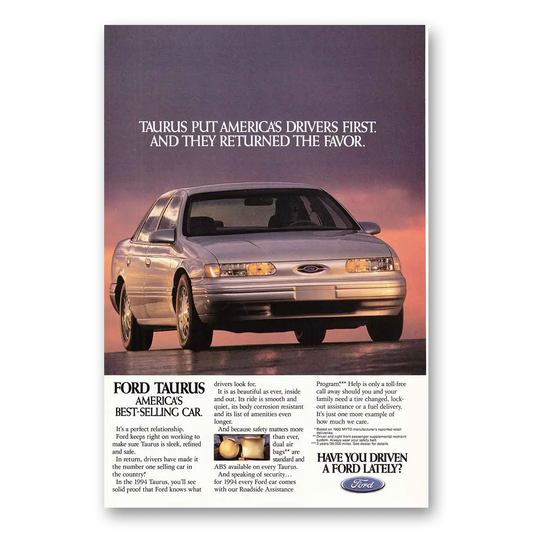 1993 Ford Taurus Americas Drivers First Vintage Magazine Print Ad