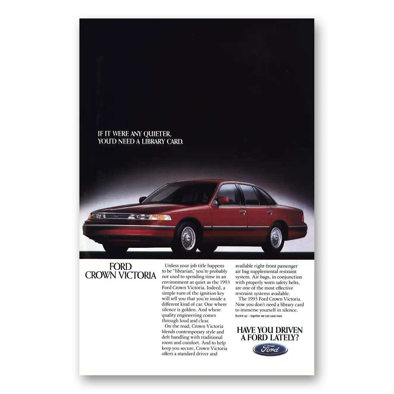 1993 Ford Crown Victoria Were Any Quieter You Need a Library Card Vintage Magazine Print Ad