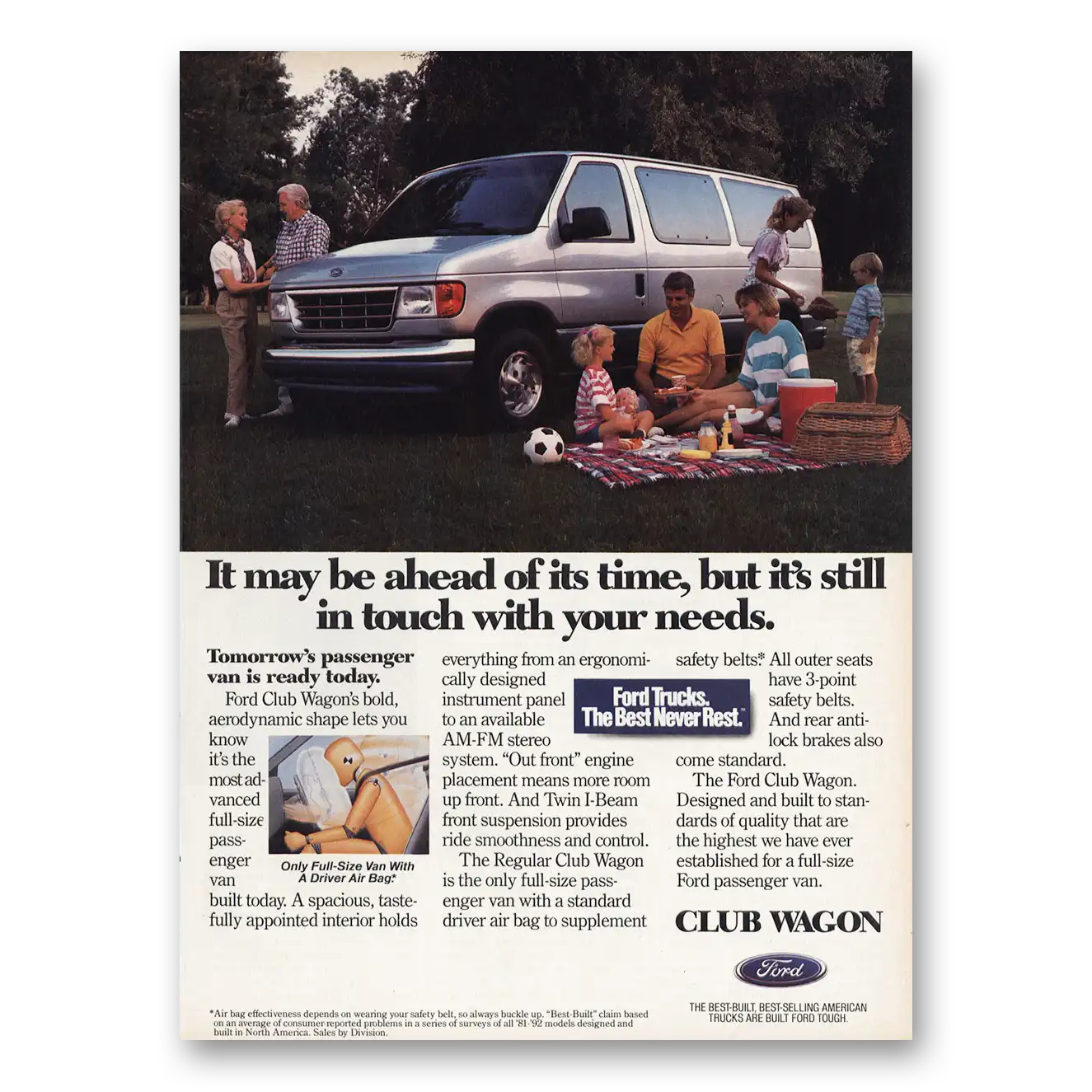 1993 Ford Club Wagon May Be Ahead of Its Time Vintage Magazine Print Ad