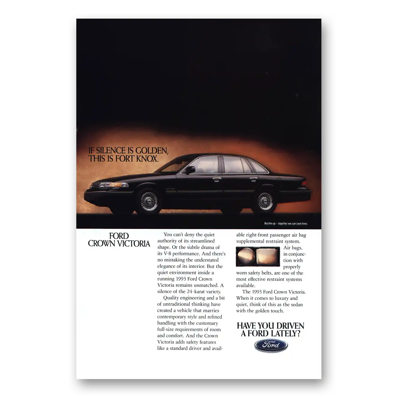 1993 Ford Crown Victoria Silence Is Golden Vintage Magazine Print Ad