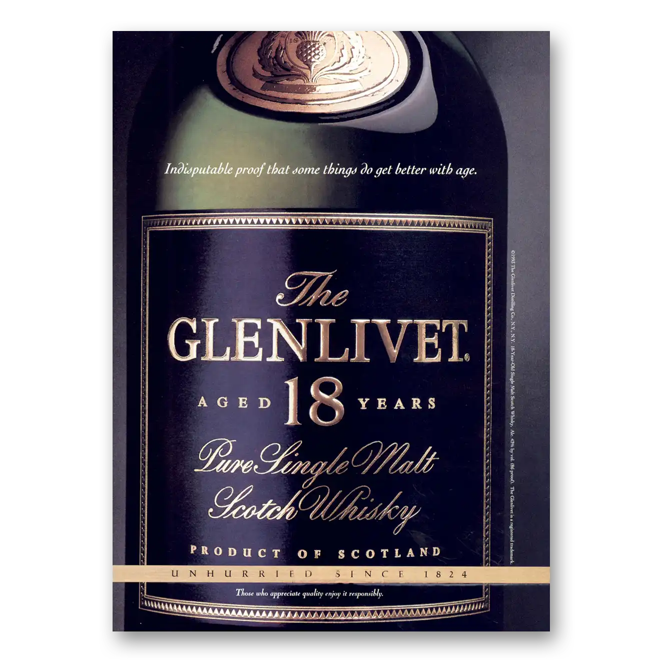 1993 Glenlivet Aged 18 Years Vintage Magazine Print Ad