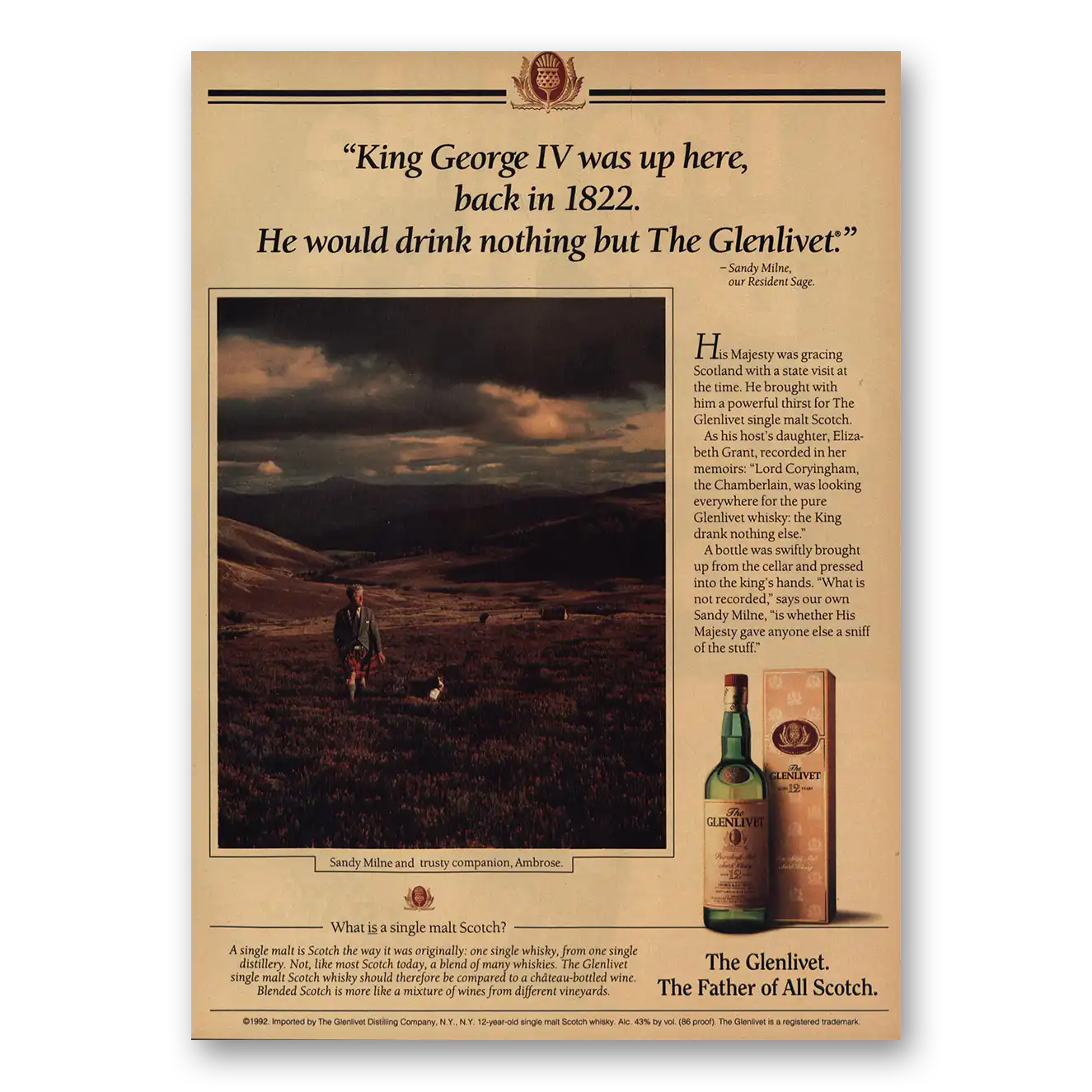 1993 Glenlivet King George IV Was Up Here Vintage Magazine Print Ad