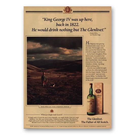 1993 Glenlivet King George IV Was Up Here Vintage Magazine Print Ad