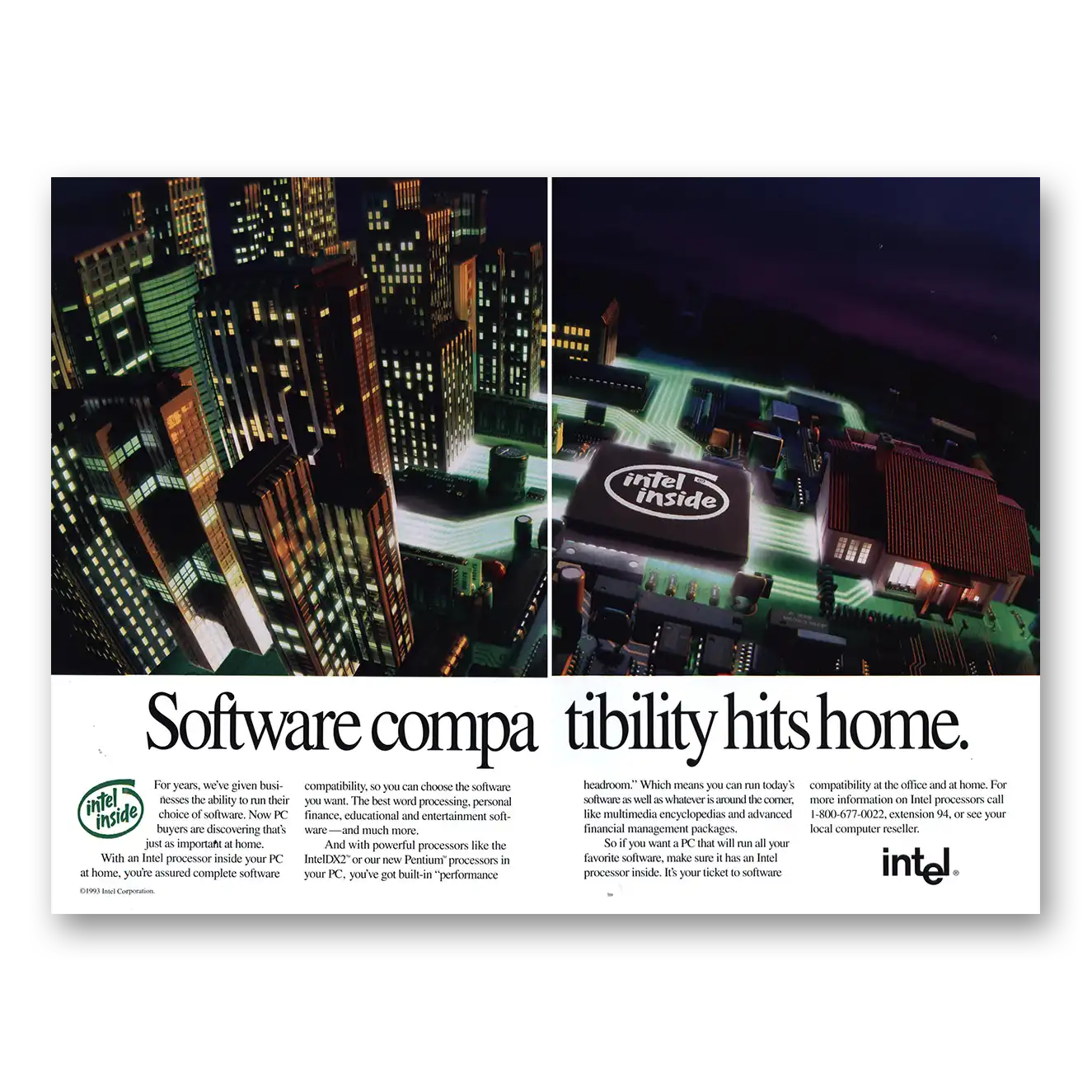 1993 Intel Software Compatability Hits Home Vintage Magazine Print Ad