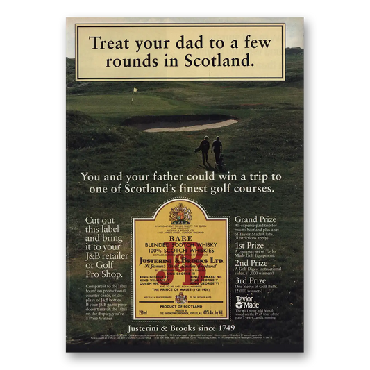 1993 J&B Scotch Whisky Treat Your Dad to a Few Rounds Scotland Vintage Magazine Print Ad