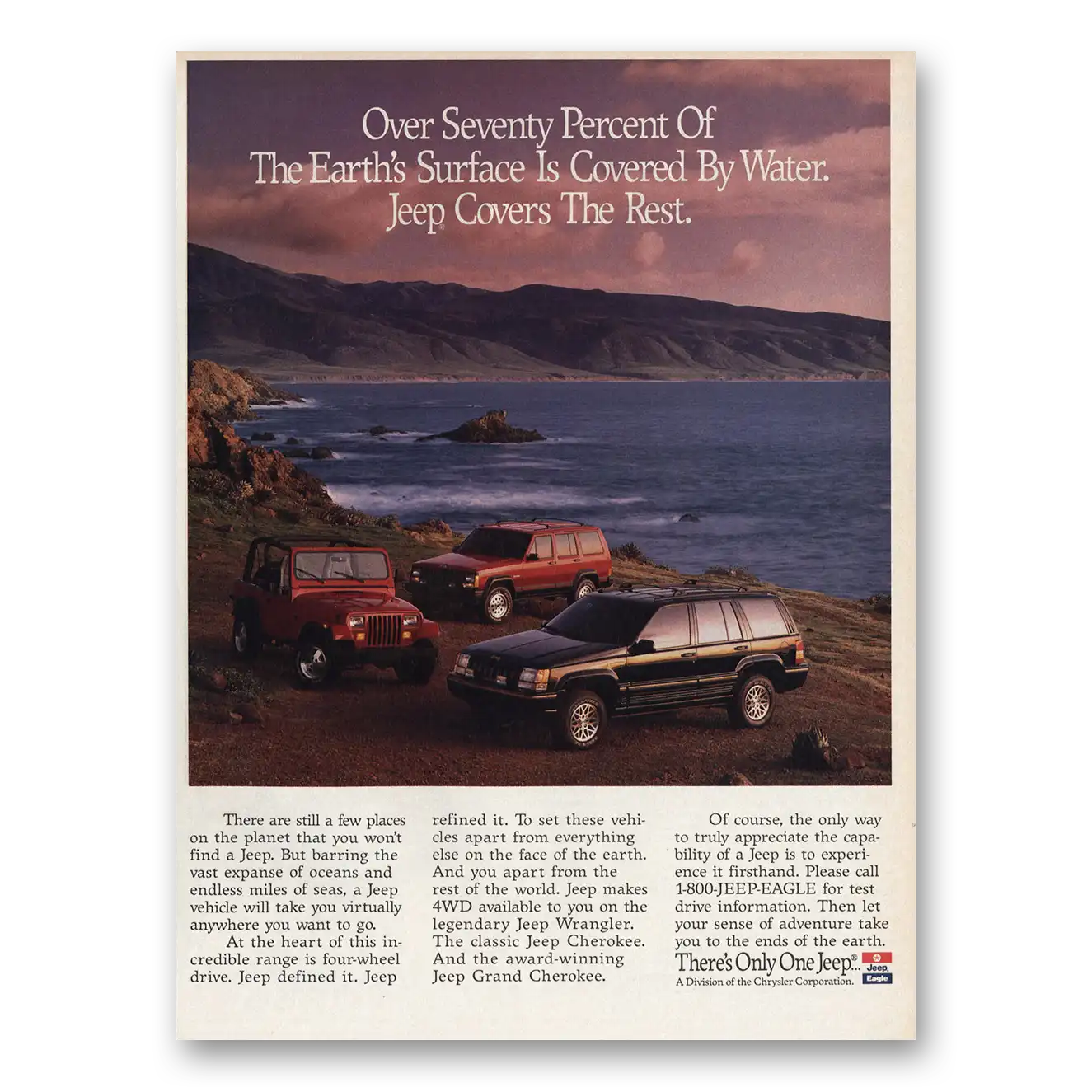 1993 Jeep Earths Surface Is Covered By Water Vintage Magazine Print Ad