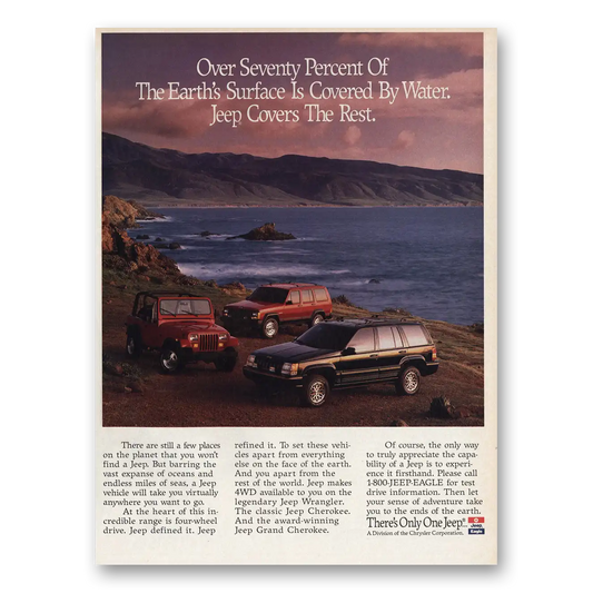 1993 Jeep Earths Surface Is Covered By Water Vintage Magazine Print Ad