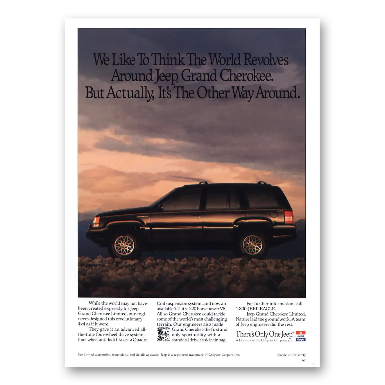 1993 Jeep Grand Cherokee World Revolves Around Vintage Magazine Print Ad