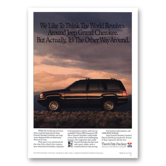 1993 Jeep Grand Cherokee World Revolves Around Vintage Magazine Print Ad