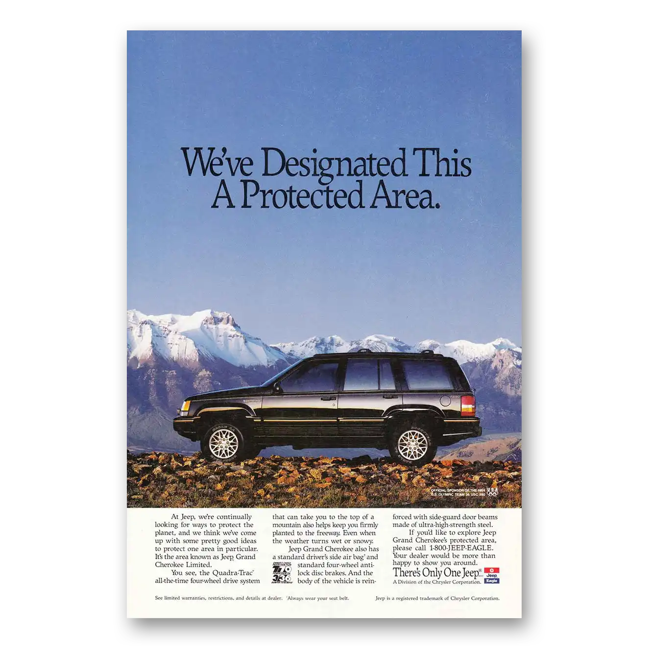 1993 Jeep Cherokee We've Designated This a Protected Area Vintage Magazine Print Ad