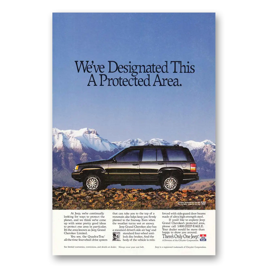 1993 Jeep Cherokee We've Designated This a Protected Area Vintage Magazine Print Ad