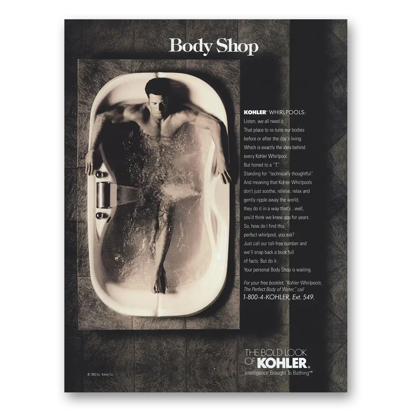 1993 Kohler Whirlpools Body Shop Vintage Magazine Print Ad