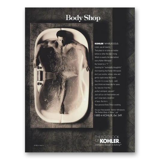 1993 Kohler Whirlpools Body Shop Vintage Magazine Print Ad