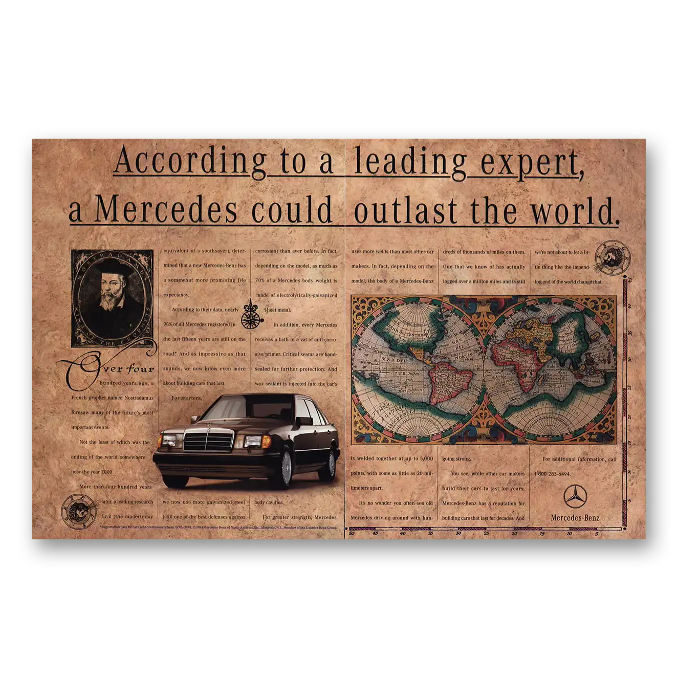 1993 Mercedes Benz Could Outlast the World Vintage Magazine Print Ad