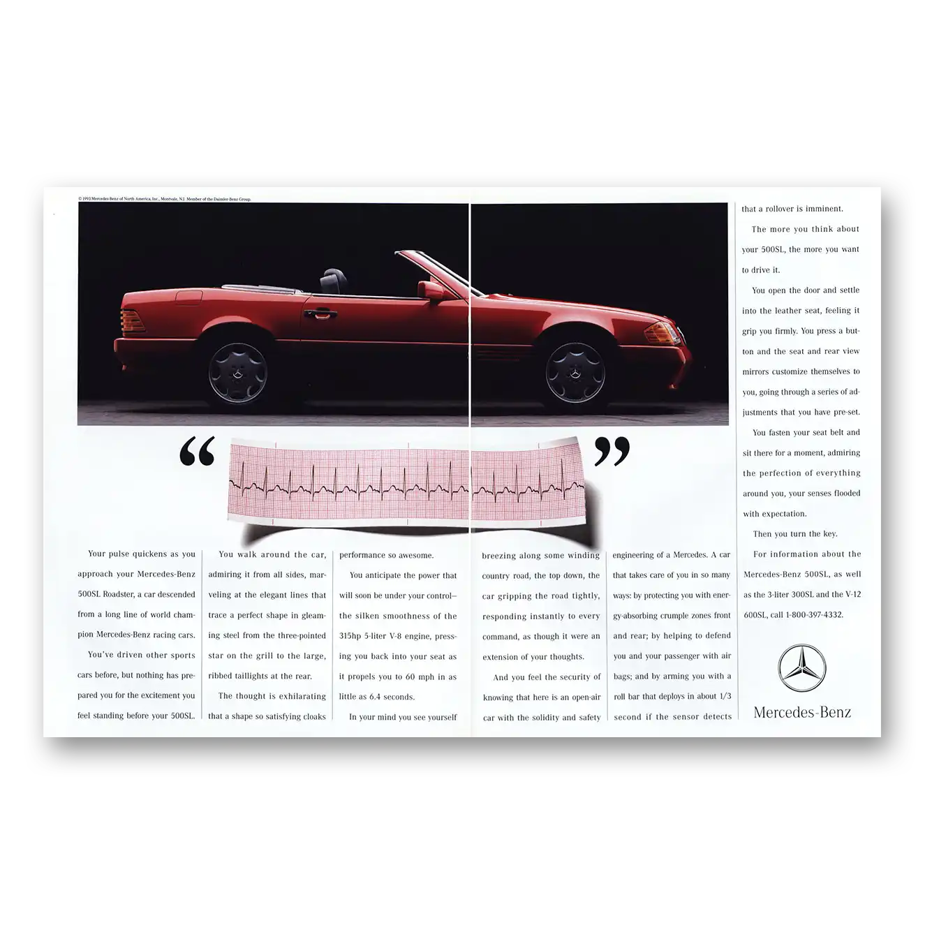 1993 Mercedes Benz 500SL Your Pulse Quickens Vintage Magazine Print Ad