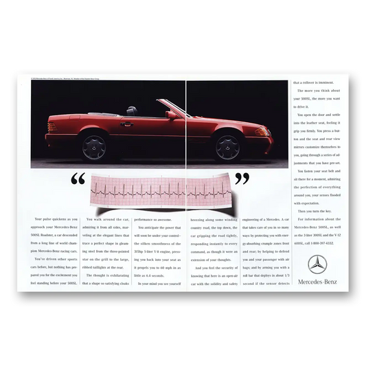 1993 Mercedes Benz 500SL Your Pulse Quickens Vintage Magazine Print Ad