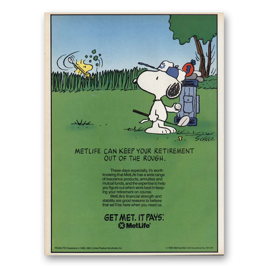 1993 MetLife Keep Retirement Out of the Rough Snoopy Vintage Magazine Print Ad