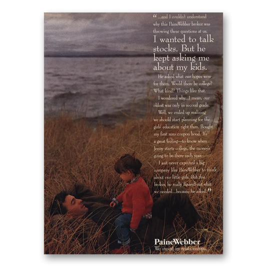 1993 Paine Webber I Wanted to Talk Stocks Vintage Magazine Print Ad