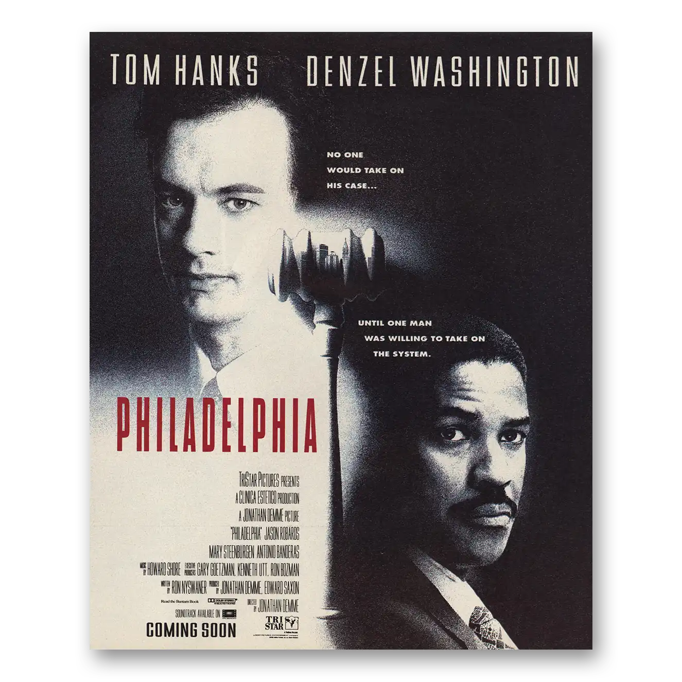 1993 Philadelphia Movie Promo Tom Hanks and Denzel Washington Vintage Magazine Print Ad