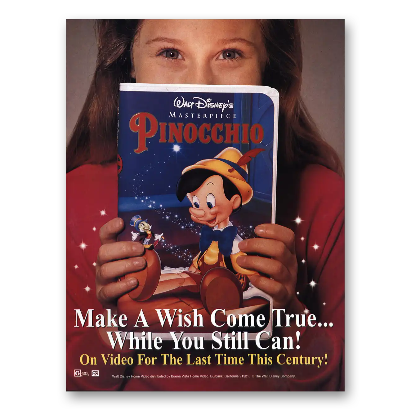 1993 Walt Disney Pinocchio Promo Vintage Magazine Print Ad