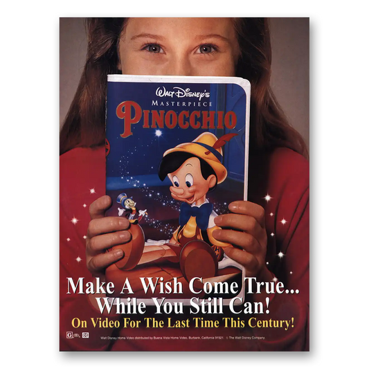 1993 Walt Disney Pinocchio Promo Vintage Magazine Print Ad